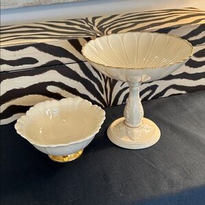 Pair of Lenox candy nut dishes 24k gold trim detail Vintage Discontinued Lenox